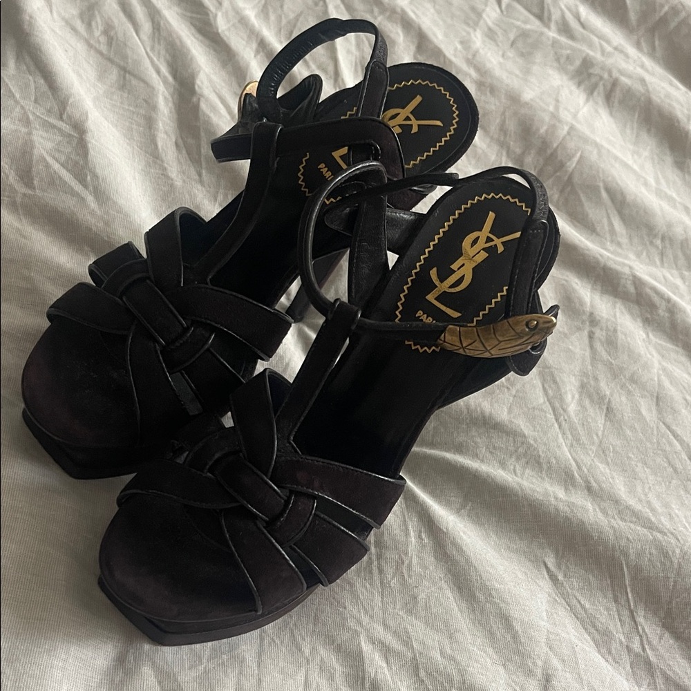 Yves Saint Laurent Dark Brown Suede Platform Heels